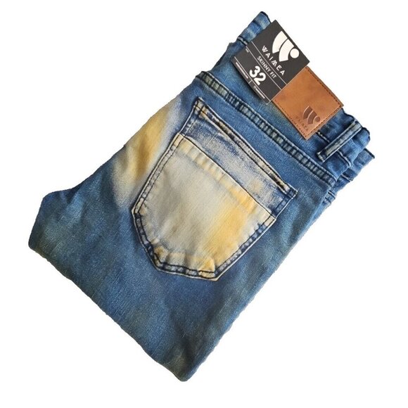 Waimea Jeans Men's Size W32 L32 Slim Fit Light Blue Moto Biker Y2K Style M4249DF - Picture 7 of 16